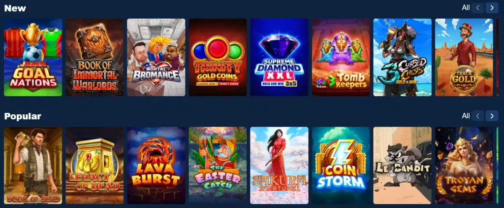 Betmac Casino slot lobby with new and popular games including Sakura Fortune and Legacy of Dead